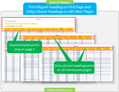 Microsoft Excel Tips Print Report Heading on First Page and Only