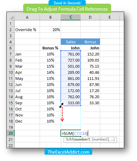 Drag To Adjust Formula Cell References