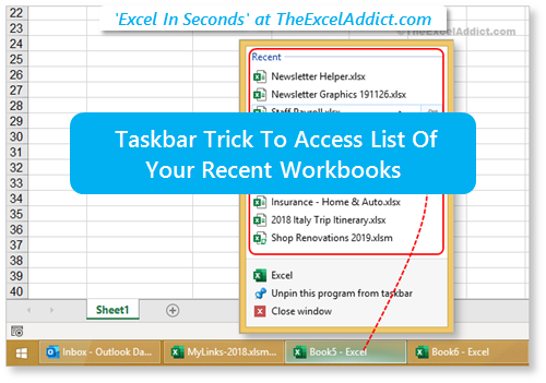 A Taskbar Trick To Access List Of Your Recent Workbooks