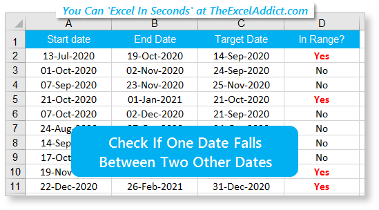 Check If One Date Falls Between Two Other Dates