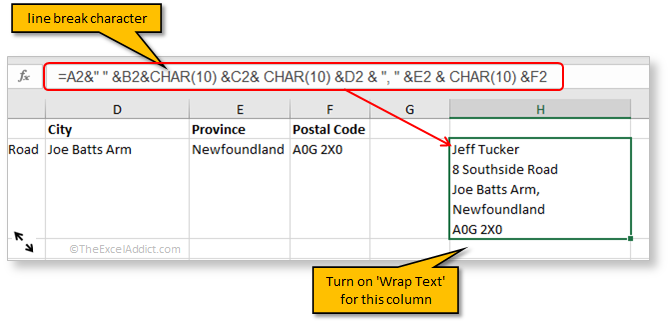 Combine Data From Multiple Columns Into One Cell On Separate Lines in Microsoft Excel 2007 2010 2013 2016 2019 365