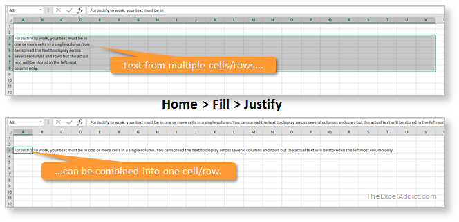 what justify text excel