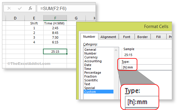 Display Total Hours Greater Than 24 in Microsoft Excel 2007 2010 2013 2016 2019 365