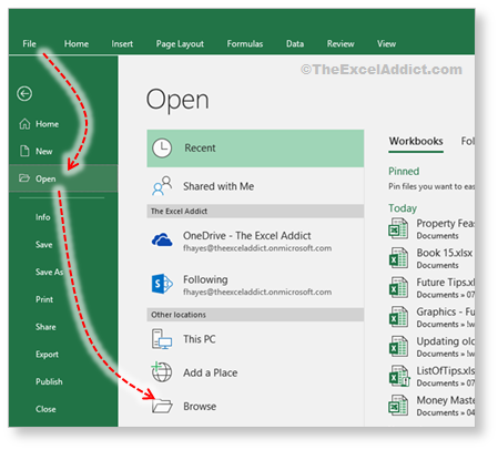 File Open Browse in Microsoft Excel 2007 2010 2013 2016 2019 365