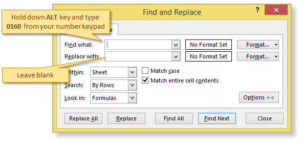 Find And Replace Remove Nbsp Character Spaces in Microsoft Excel 2007 2010 2013 2016 365