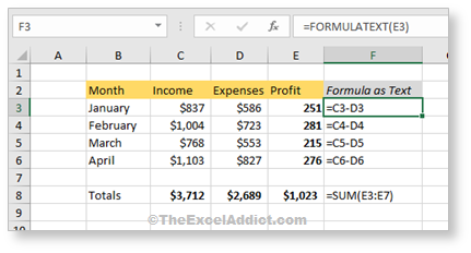 FORMULATEXT Function in Microsoft Excel 2013 2016 365