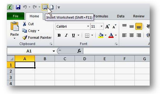 Add the Insert Worksheet command on the QAT