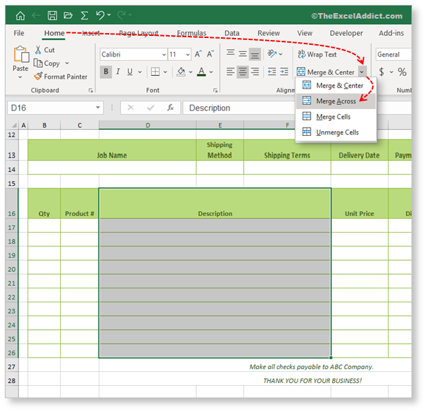 Merge Across Command in Microsoft Excel 2007 2010 2013 2016 2019 365