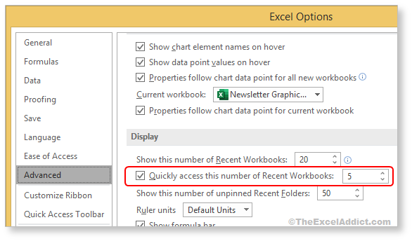 Option Setting To Access Recent Workbooks in Microsoft Excel 2007 2010 2013 2016 2019 365