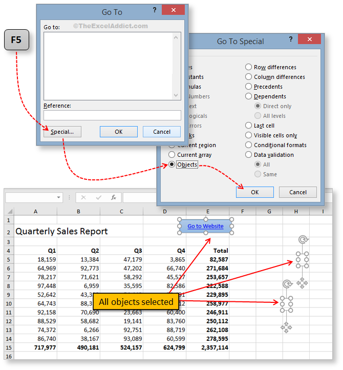 Select All Objects in Microsoft Excel 2007 2010 2013 2016 2019 365