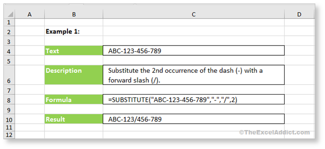 SUBSTITUTE Function Example 1 in Microsoft Excel 2007 2010 2013 2016 2019 365