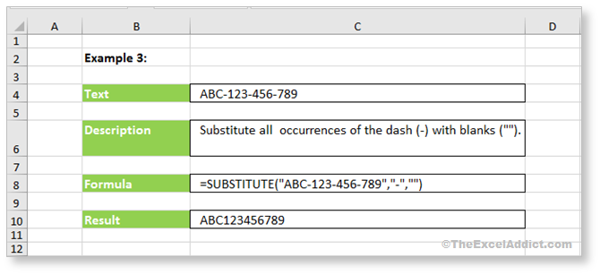 SUBSTITUTE Function Example 3 in Microsoft Excel 2007 2010 2013 2016 2019 365