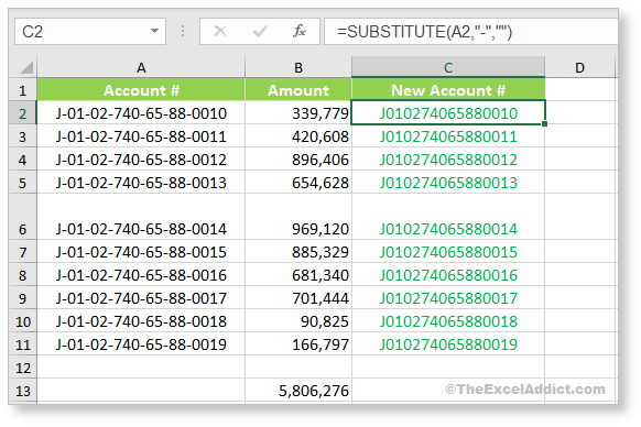 SUBSTITUTE Function Example 4 in Microsoft Excel 2007 2010 2013 2016 2019 365