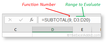 Subtotal Function Arguments in Microsoft Excel 2007 2010 2013 2016 2019 365